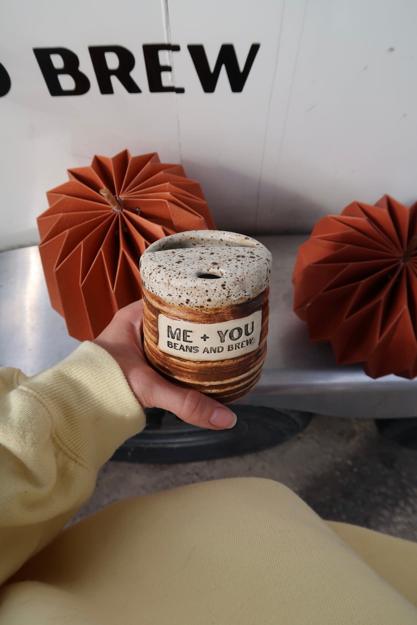 Hand thrown mug with sip lid